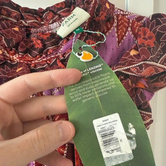 Farm Rio x Anthropologie Sweet Floral Midi Dress Lilac/ Purple Belted Size M NWT - Picture 3 of 6